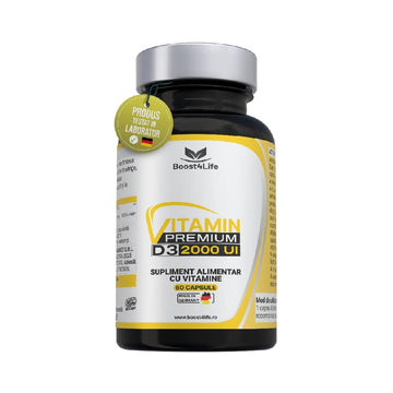 Vitamina D3 2000 UI 60 capsule moi, Boost4Life, Vitamin D3 sub forma de capsule vegetale