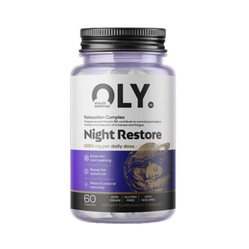 Night Restore 60 capsule vegetale, OLY, Supliment cu magneziu, taurina si extract de roinita
