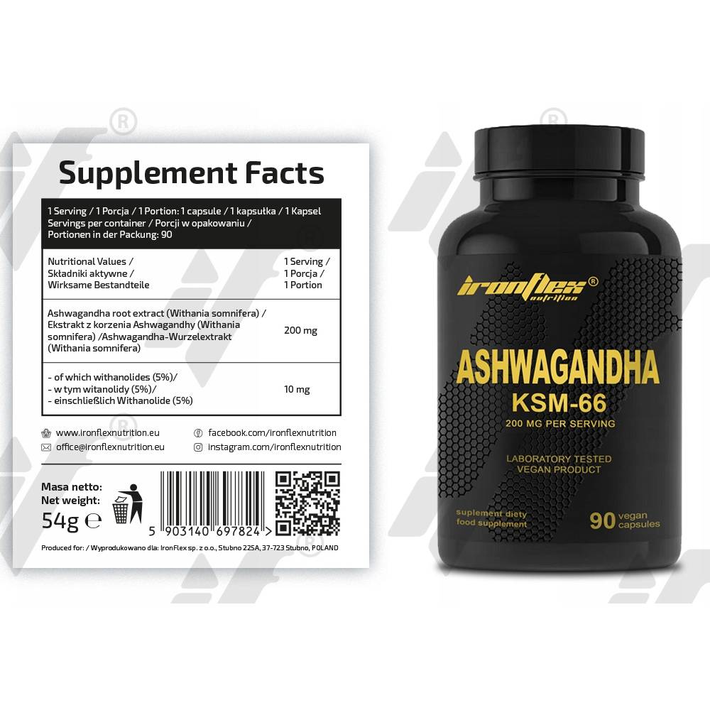 Ashwagandha KSM - 66 200mg, 90 capsule, Ironflex, Supliment alimentar adaptogen 2