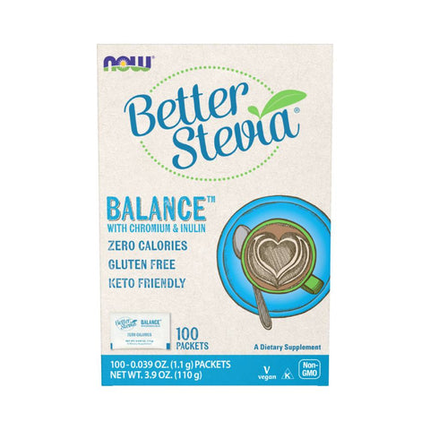 Arome si indulcitori BetterStevia Balance, 100 plicuri x 1,1g, Now Foods, Indulcitor natural pe baza de stevia cu crom si inulina 1