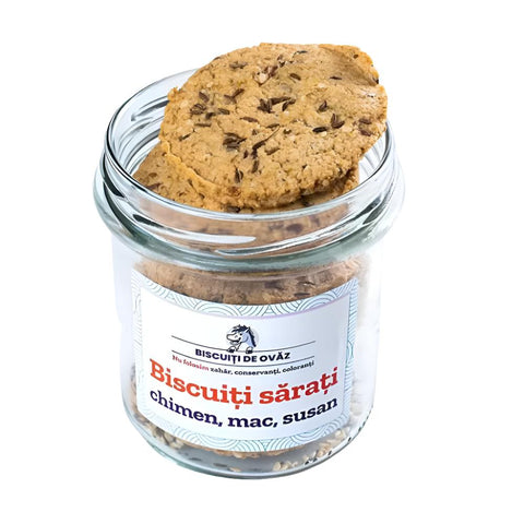 Dulciuri fara zahar | Biscuiti de ovaz sarati, 115g, Ohvaz, Cu chimen, mac si susan 0
