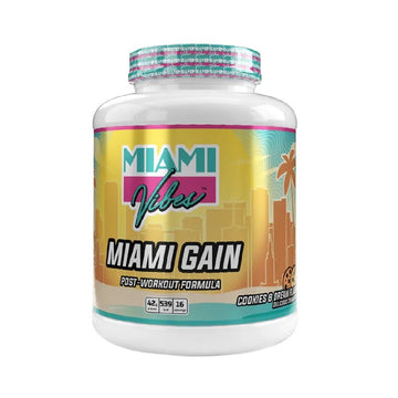 Gainer Miami Gain 2500g, pudra, Miami Vibes, Gainer premium pentru cresterea masei musculare 1