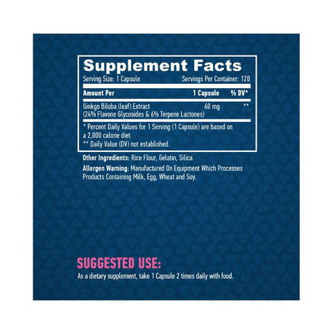 Stimulatoare focus | Extract de Ginkgo Biloba 60mg, 120 capsule, Haya Labs, Supliment alimentar pentru sanatate 1
