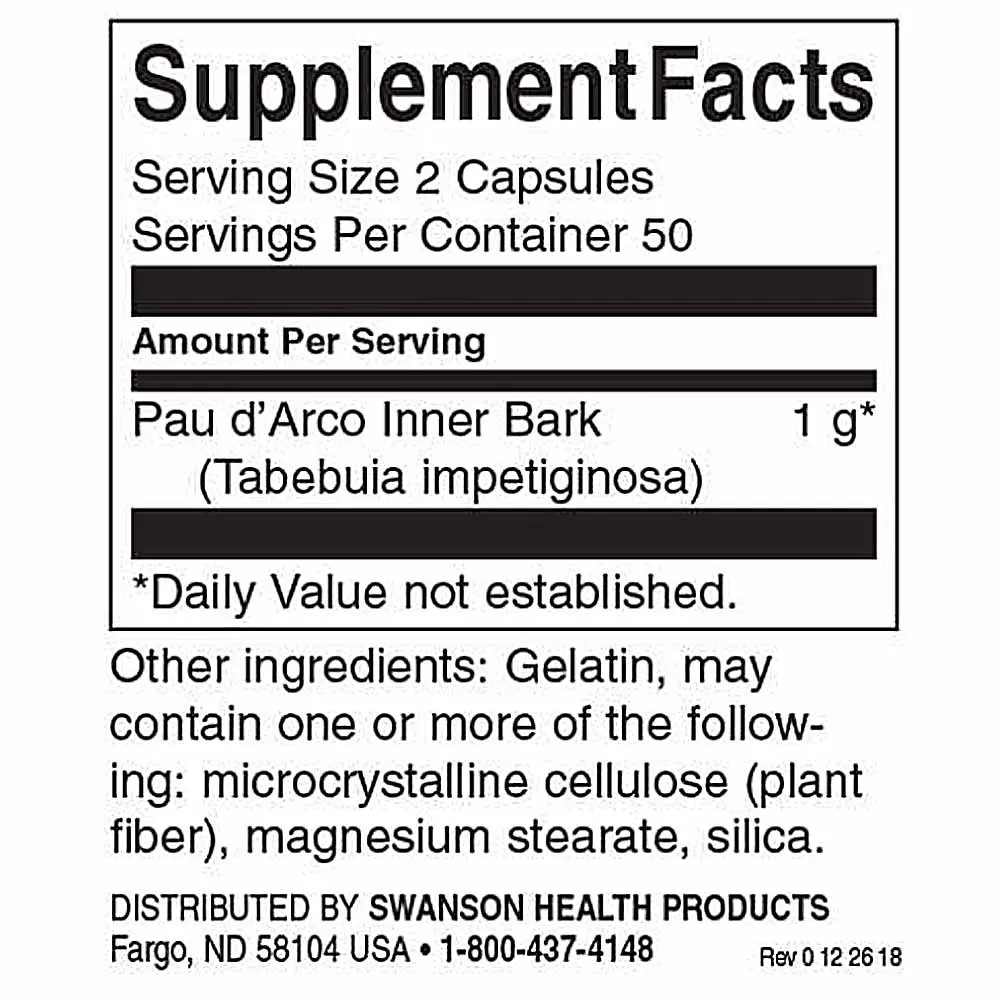 Suplimente sanatate Pau D'Arco 500mg, 100 capsule, Swanson, Supliment alimentar pentru imunitate 2