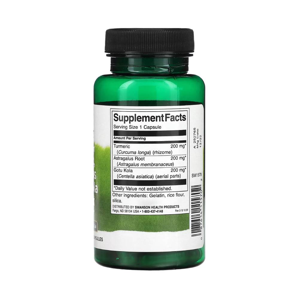 Turmeric, Astragalus si Gotu Kola, 60 capsule, Swanson, Supliment alimentar pentru sanatate 2