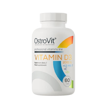 Vitamine si minerale Vitamin D3 2000IU + K2 MK-7 +Vitamin C + Zinc 60 capsule, Ostrovit, Supliment alimentar pentru oase, dinti, piele 1