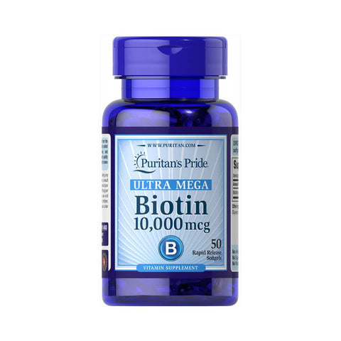 Minerale | Biotina 10000mcg, 50 capsule, Puritan's Pride, Supliment alimentar pentru piele, par si unghii 0