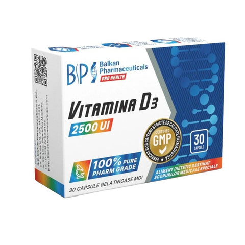 Vitamine | Vitamina D3 2500UI, 30 capsule, Balkan Pharmaceuticals, Supliment alimentar pentru imunitate 0