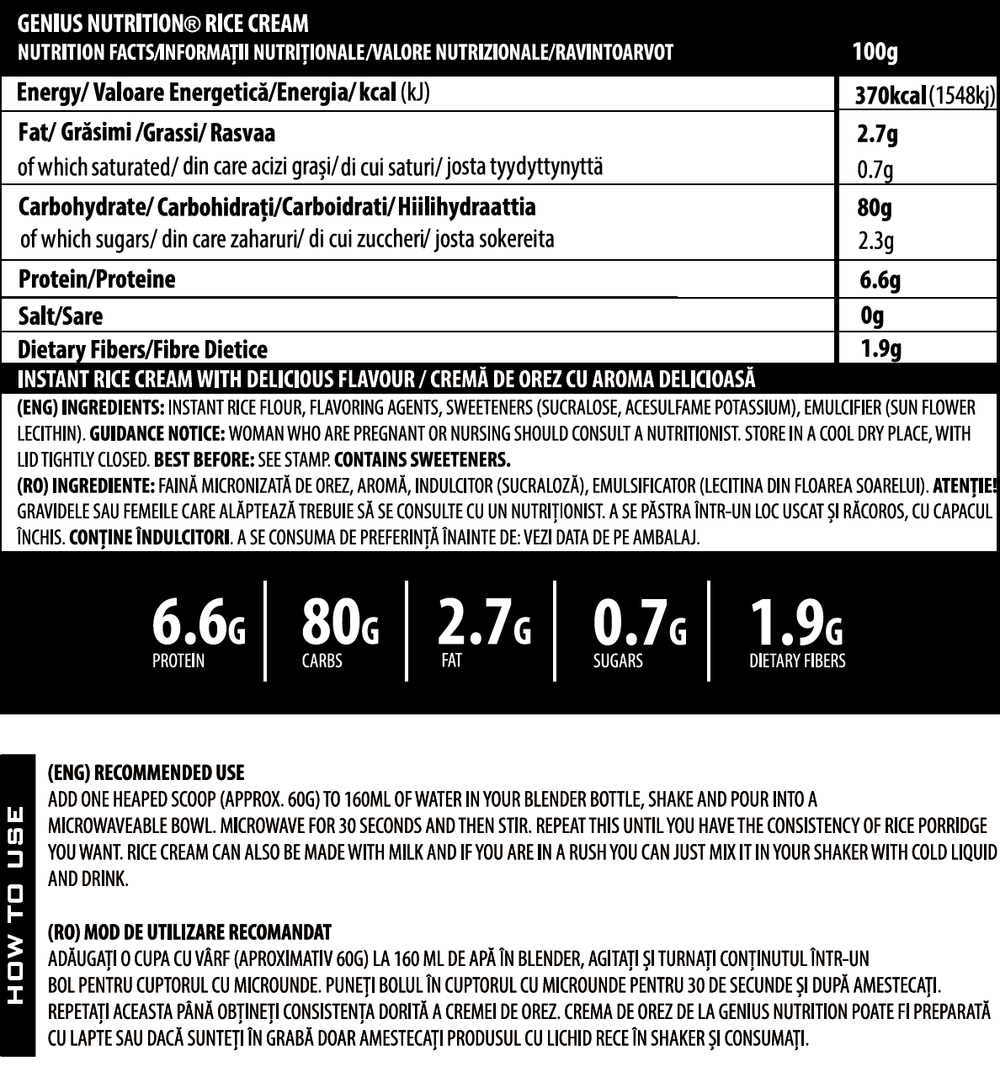 Gluten free | Crema de orez 1000g, pudra, Genius Nutrition, Bogat in carbohidrati 1