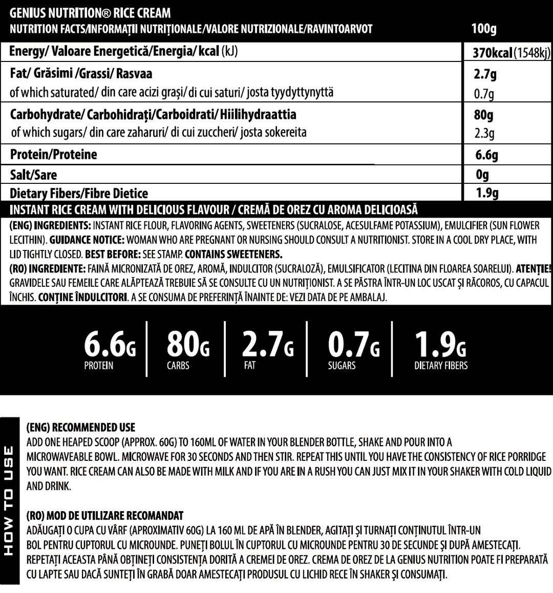 Gluten free | Crema de orez 1000g, pudra, Genius Nutrition, Bogat in carbohidrati 1