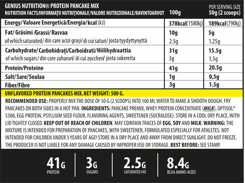 Alimente proteice | Protein Pancakes mix, pudra, 500g, Genius Nutrition, Clatite proteice 1