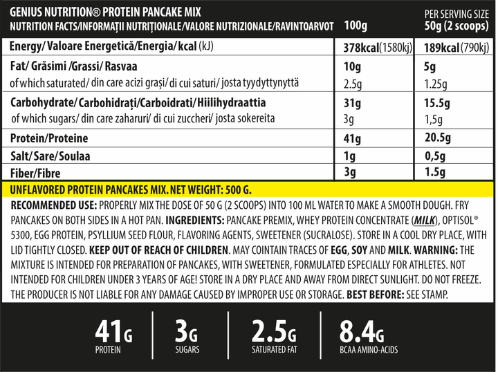 Alimente proteice | Protein Pancakes mix, pudra, 500g, Genius Nutrition, Clatite proteice 1