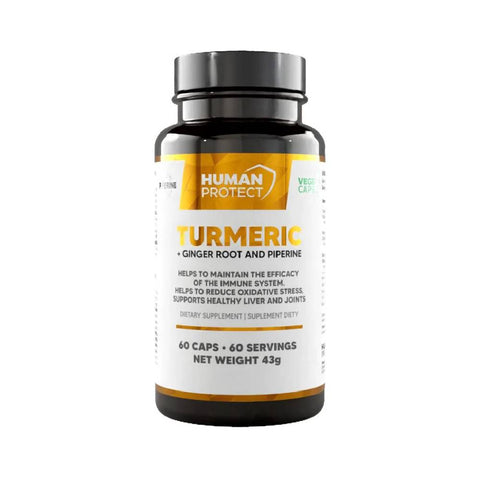 Suplimente antistres | Turmeric + Ghimbir + Piperina 60 capsule, Human Protect, Supliment alimentar pentru sanatate 0