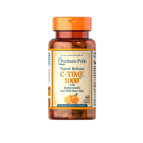 Suplimente pentru oase si articulatii | C-Time 1000 cu bioflavonoide si macese, 60 capsule, Puritan's Pride, Antioxidant 0