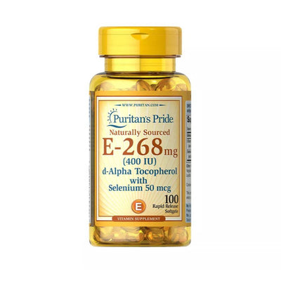 Vitamine si minerale | E-268mg 400IU cu seleniu 50mcg, 100 capsule, Puritan's Pride, Supliment alimentar pentru sanatate 0