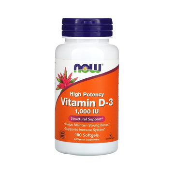 Suplimente pentru oase si articulatii | Vitamina D3 1000IU, 180 capsule, Now Foods, Supliment alimentar pentru sanatatea oaselor 0