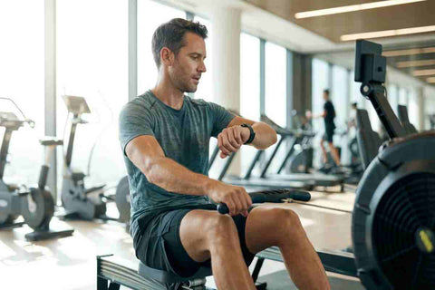 1. Ce reprezinta zona 2 de cardio si care sunt beneficiile acestui antrenament_ Ghid pentru rezistenta, arderea grasimilor si sanatatea inimii_Persoana sportiva verificand monitorul de ritm cardiac in timpul antrenamentului