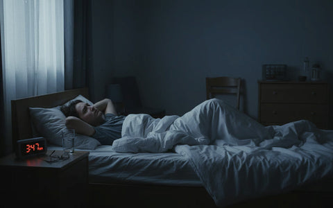 Un barbat sta treaz in pat noaptea, incapabil sa adoarma