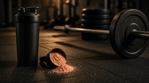 Pre-workout sub formă de pulbere cu și fără cofeină pregătit pentru antrenament