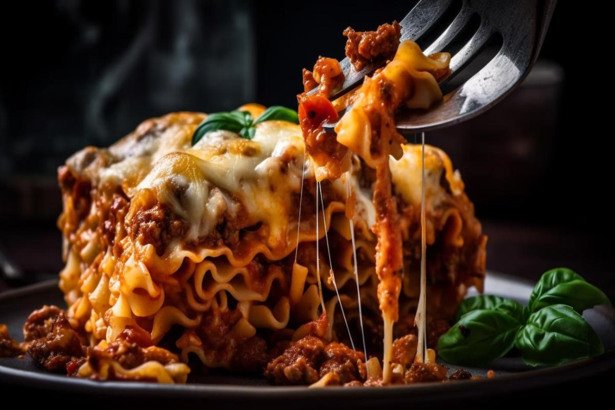 Reteta de lasagna vegetala cu legume – cum poti personaliza reteta clasica si alaturi de ce o poti servi lasagna, farfurie, busuioc