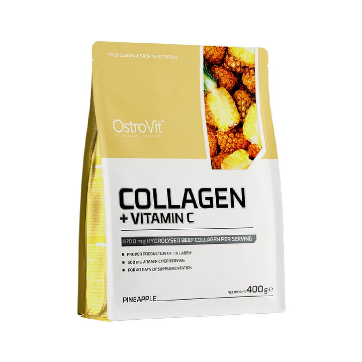 Colagen + Vitamina C 400g, pudra, Ostrovit, Supliment alimentar pentru oase, articulatii si piele