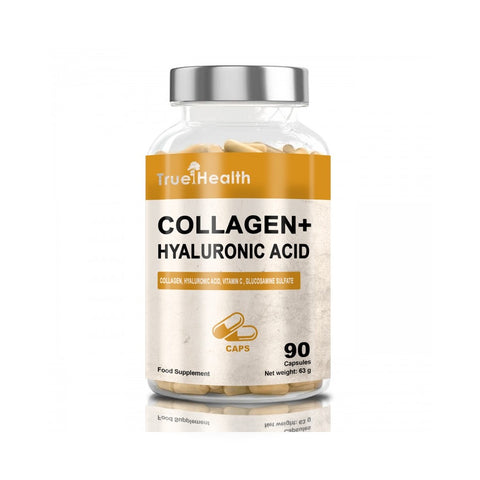 Colagen + Acid hialuronic 90vcapsule, True Health, Supliment colagen bovin pentru hidratarea pielii si sanatatea articulatiilor