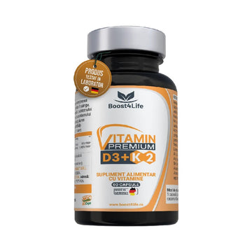 Vitamina D3+K2 60 capsule moi, Boost4Life, Vitamina D3 si vitamina K2 MK-7