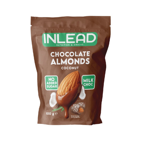 Migdale in ciocolata 100g, Inlead, Aliment de tip snack dulce fara zahar adaugat