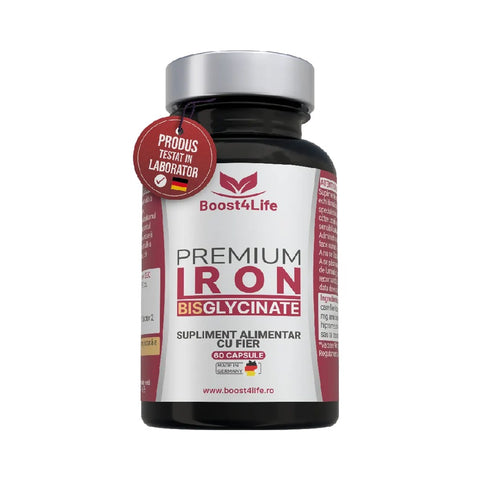 Premium Iron Bisglycinate 60 capsule vegane, Boost4Life, Fier sub forma de bisglicinat