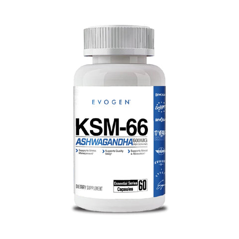KSM-66 Ashwagandha 600mg 60 capsule, Evogen, Supliment alimentar pe baza de extract concentrat din rădăcină de ashwagandha