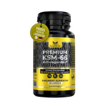 Ashwagandha KSM-66 Premium 600 mg 60 capsule vegane, Boost4Life, Extract standardizat de Ashwagandha KSM-66®, magneziu, zinc si vitamina B6