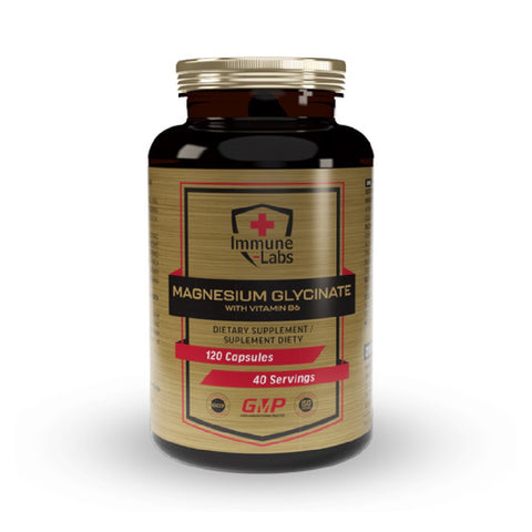 Magnesium Glycinate 555mg + B6 120 capsule vegane, Immune Labs, Supliment alimentar de tip vitamine si minerale