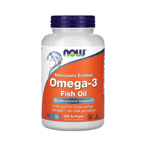 Omega - 3 Fish Oil 200 Fish Gels, Now Foods, Supliment cu acizi grasi esentiali EPA si DHA