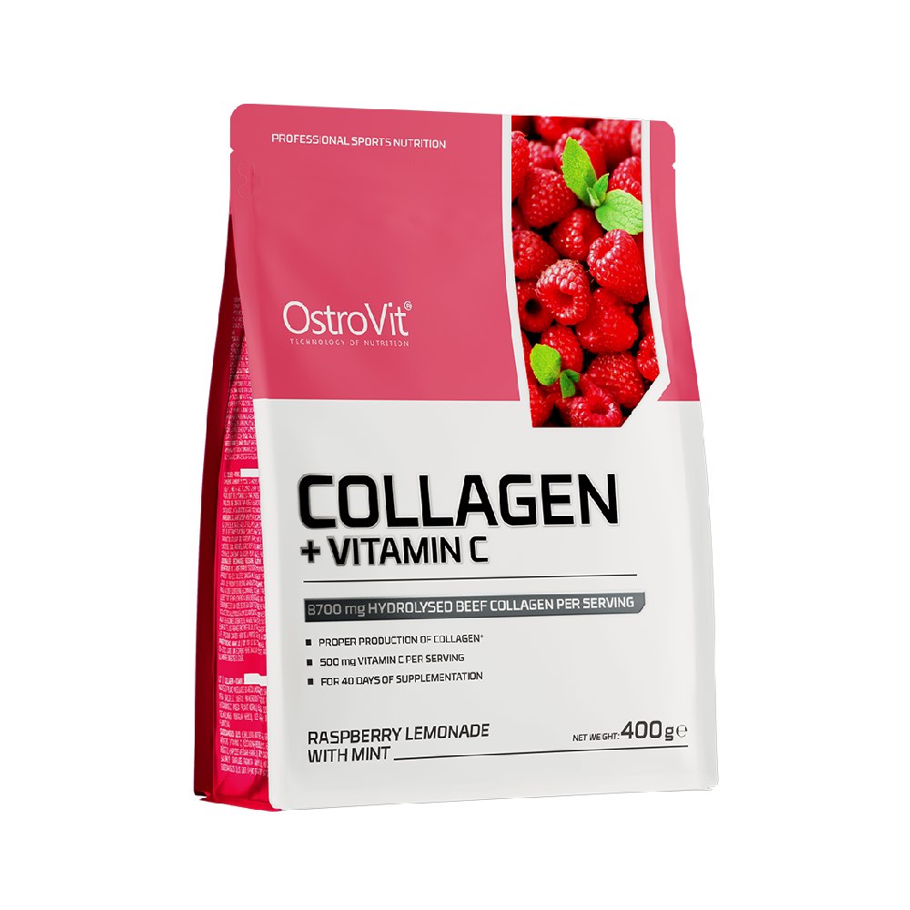 Colagen + Vitamina C 400g, pudra, Ostrovit, Supliment alimentar pentru oase, articulatii si piele