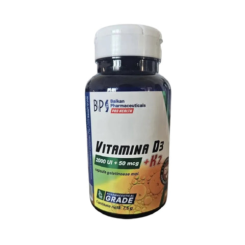 Vitamina D3+K2 30 capsule, Balkan Pharmaceuticals, Supliment alimentar pentru sanatatea oaselor