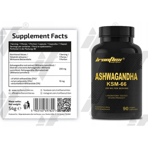 Ashwagandha KSM - 66 200mg, 90 capsule, Ironflex, Supliment alimentar adaptogen 2