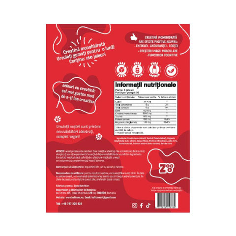Creatina Beargymmies 150 jeleuri, Zooo Nutrition, Creatina monohidrat sub forma de jeleuri 2