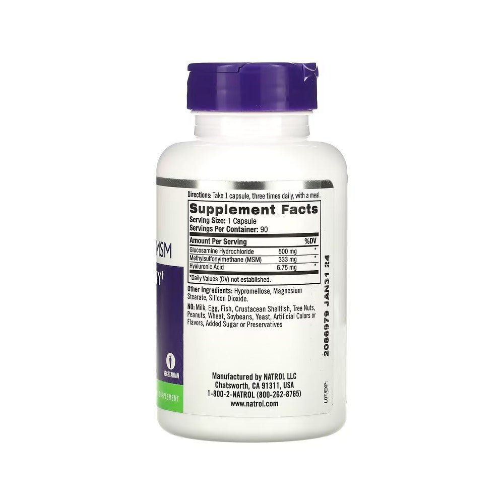 Glucozamina, acid hialuronic si MSM, 90 capsule, Natrol, Supliment pentru oase si articulatii 2
