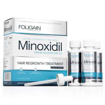 Suplimente sanatate Minoxidil 5% cu continut scazut de alcool 180ml, Foligain, Fiole pentru recresterea parului pentru barbati 1