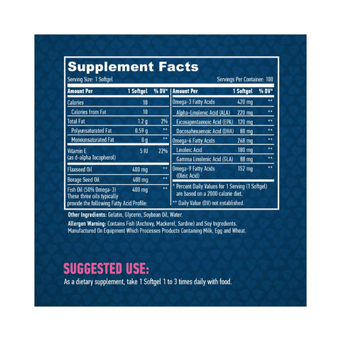 Acizi grasi Omega | Omega 3 6 9 1200mg, 100 capsule moi, Haya Labs, Acizi grasi din ulei de peste 1