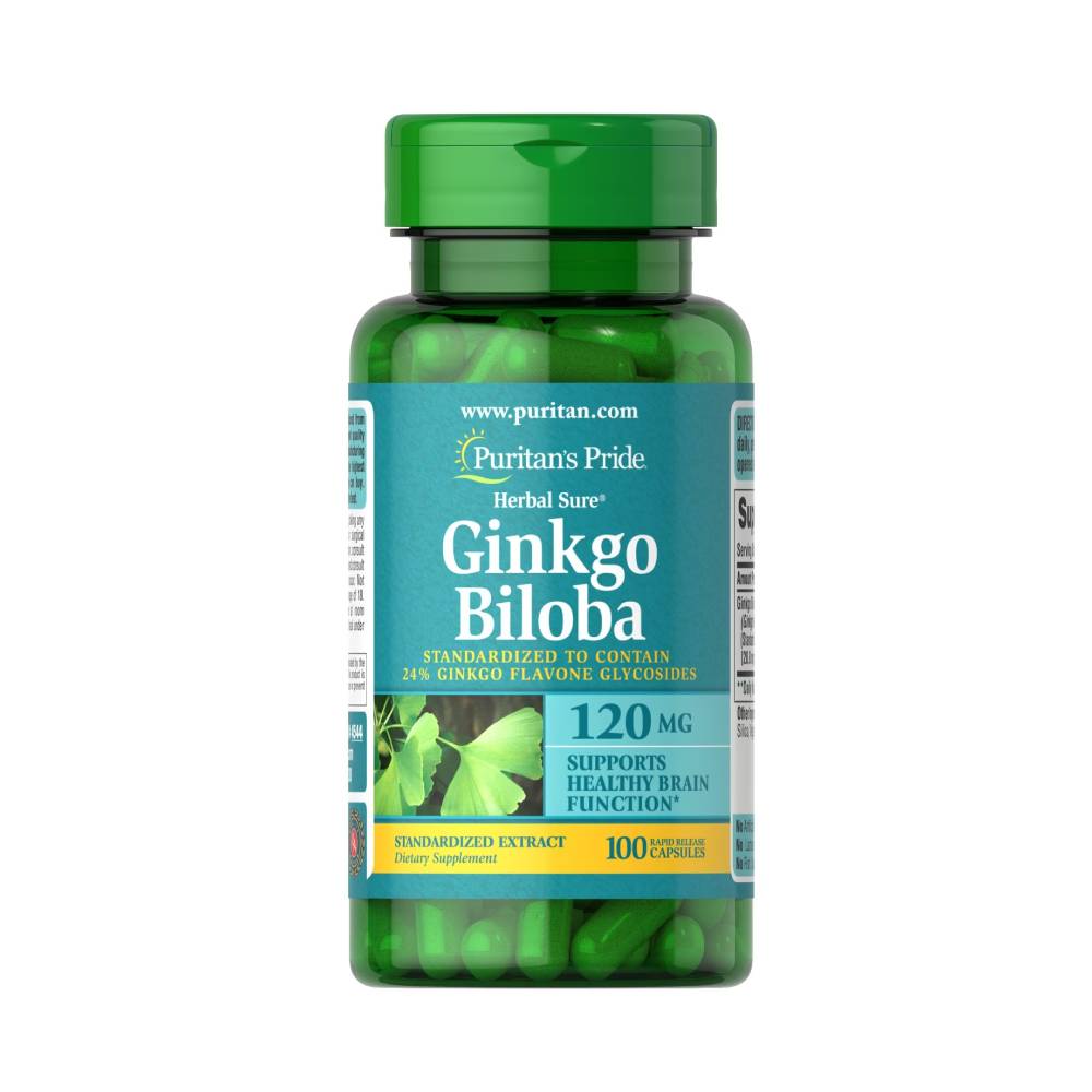 Stimulatoare focus | Ginkgo Biloba 120mg, 100 capsule, Puritan's Pride, Supliment alimentar pentru concentrare 0