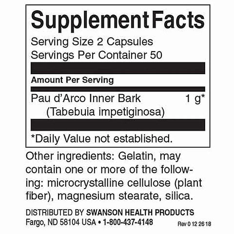 Suplimente sanatate Pau D'Arco 500mg, 100 capsule, Swanson, Supliment alimentar pentru imunitate 2