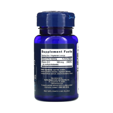 Vitamina B12 500mcg, 100 capsule masticabile, Life Extension, Supliment alimentar pentru sanatate 2