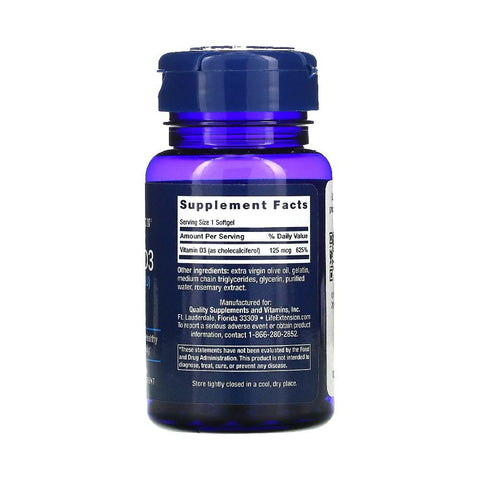Vitamina D3 125mcg, 60 capsule, Life Extension, Supliment alimentar pentru santate 2
