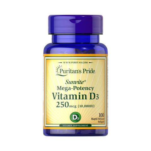 Vitamina D3 250mcg, 100 capsule, Puritan's Pride, Supliment alimentar pentru sanatate 1