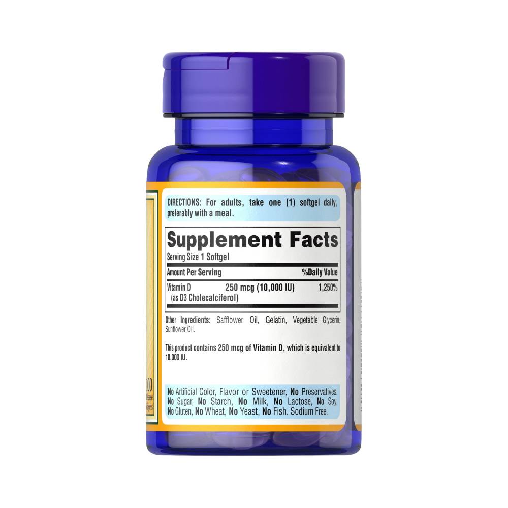 Vitamina D3 250mcg, 100 capsule, Puritan's Pride, Supliment alimentar pentru sanatate 2
