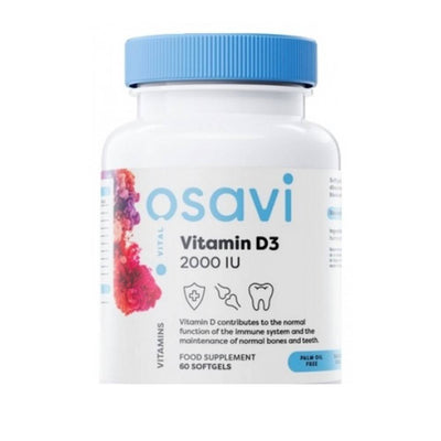 Suplimente pentru oase si articulatii | Vitamina D3 2000UI, 60 capsule moi, Osavi, Supliment alimentar pentru sanatate si imunitate 0
