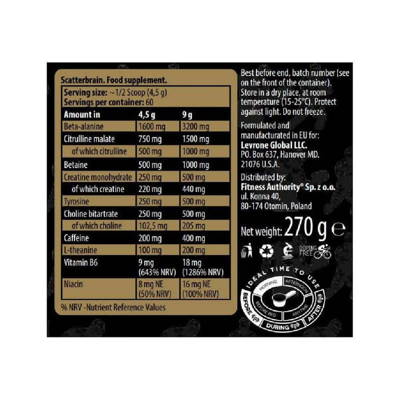 Pre-workout | Scatterbrain, pudra, 270g, kevin Levrone, Supliment alimentar pre-workout 1
