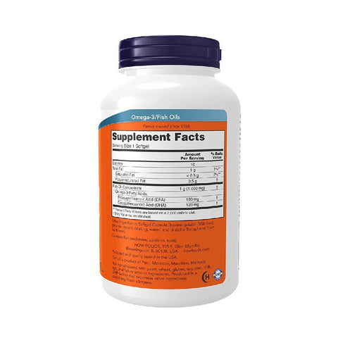 Acizi grasi Omega | Omega 3 1000mg cu invelis enteric, 180 capsule, Now Foods, Ulei de peste 1