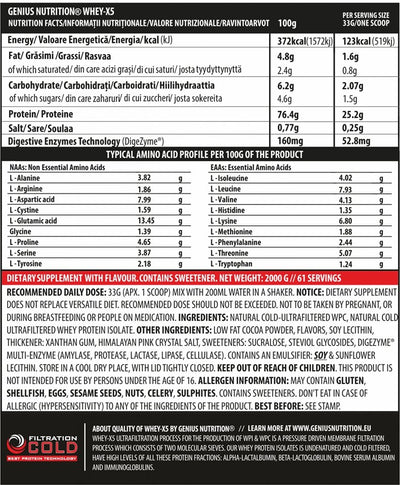 Proteine | WHEY-X5® 2000g, pudra, Genius Nutrition, Blend proteic din zer concentrat si izolat 2